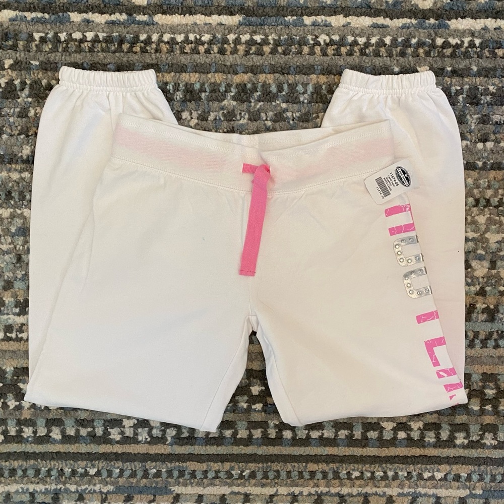 B9 New HOOTERS Capri Sweatpants Cotton Soft Stretchy Warm White/Pink Size Large